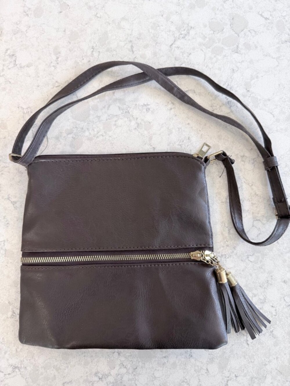 Brown Vegan Crossbody Bag with Tassels